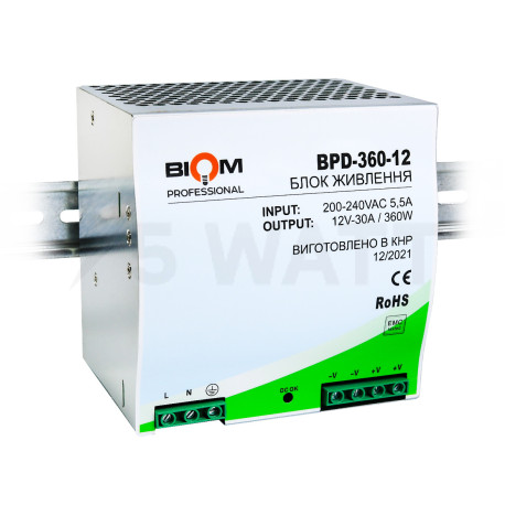 Блок питания Biom Professional DC12 360W BPD-360-12 30A под DIN-рейку - купить