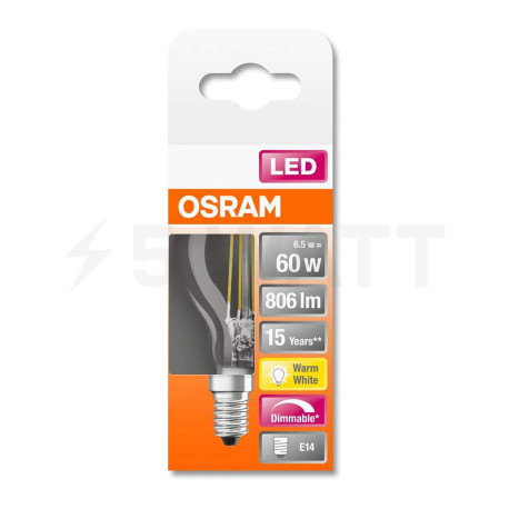 LED лампа OSRAM Retrofit Classic Filament Р45 6,5W E14 2700K DIM 220-240 (4058075447875) - в Україні