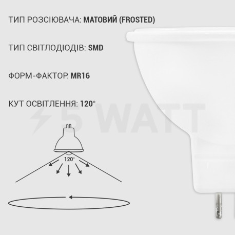 Світлодіодна лампа Biom BT-561 MR16 7W GU5.3 3000К матова - в інтернет-магазині