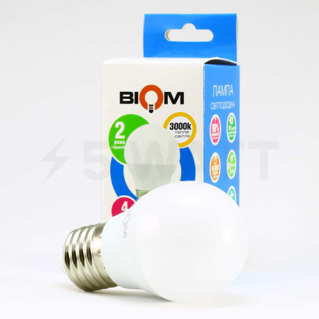 Світлодіодна лампа Biom BT-543 G45 4W E27 3000К матова - недорого