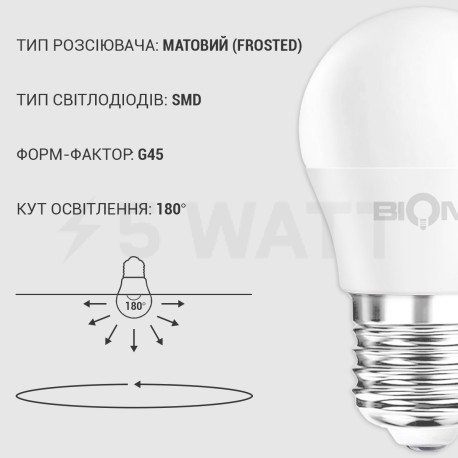 Светодиодная лампа Biom BT-544 G45 4W E27 4500К матовая - в интернет-магазине