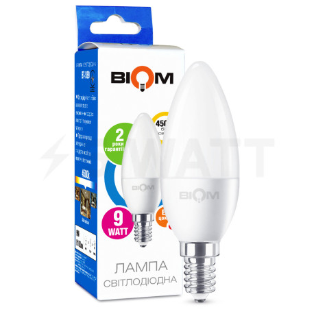 Светодиодная лампа Biom BT-589 C37 9W E14 4500К матовая - купить
