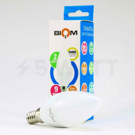 Светодиодная лампа Biom BT-589 C37 9W E14 4500К матовая - недорого