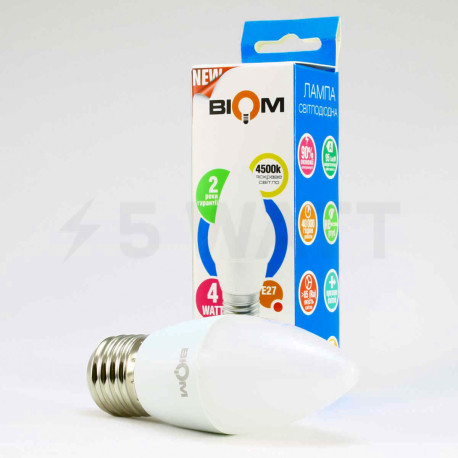 Светодиодная лампа Biom BT-548 C37 4W E27 4500К матовая - недорого
