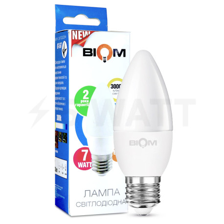 Светодиодная лампа Biom BT-567 C37 6W E27 3000К матовая - купить