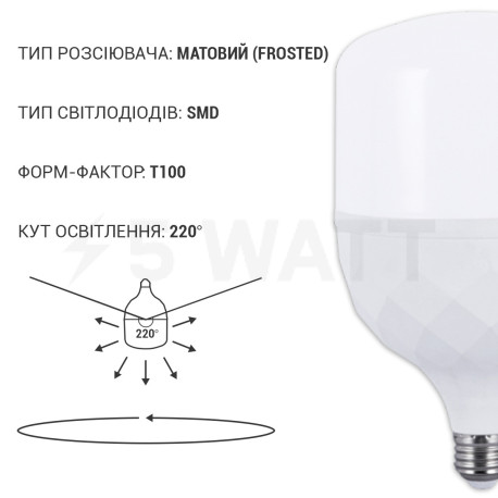 Світлодіодна лампа Biom HP-30-6 T100 30W E27 6500К - в інтернет-магазині