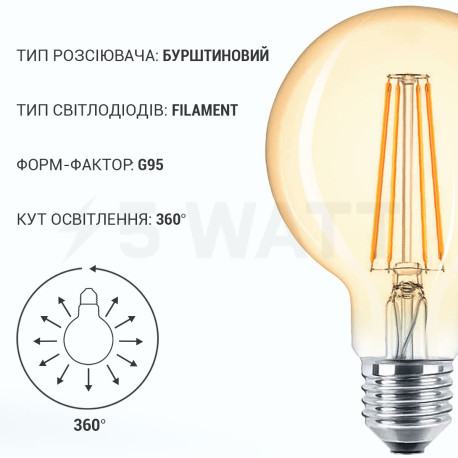 Светодиодная лампа Biom FL-420 G-95 8W E27 2350K Amber - в интернет-магазине