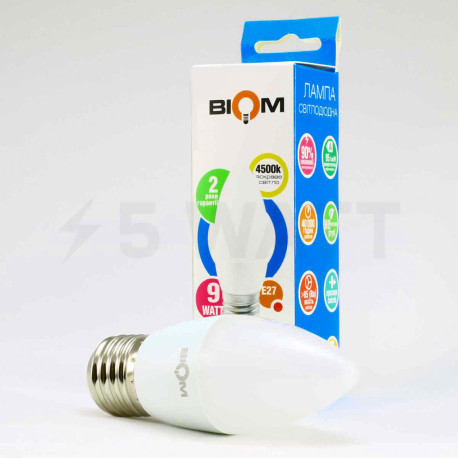 Светодиодная лампа Biom BT-588 C37 9W E27 4500К матовая - недорого