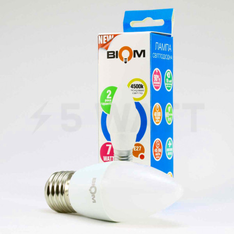 Светодиодная лампа Biom BT-568 C37 6W E27 4500К матовая - недорого