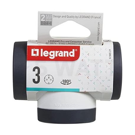 Трійник Legrand ПРЕМІУМ 3х2К+З бічні розетки, колір білий/чорний (694520) - недорого