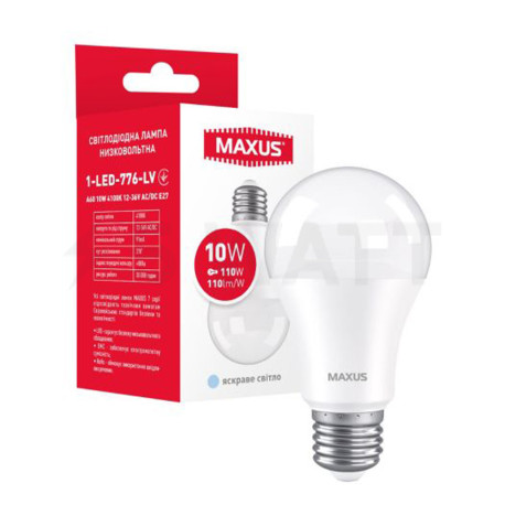 Лампа світлодіодна MAXUS A60 10W 4100K 12-36V AC/DC E27 (1-LED-776-LV) - придбати
