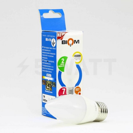 Світлодіодна лампа Biom BB-410 C37 7W E27 4200К матова - в інтернет-магазині