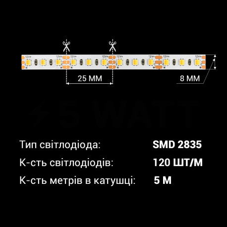 Светодиодная лента OEM ST-12-2835-120-DCCT-20 3CCT, негерметичная, 1м - в интернет-магазине