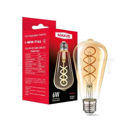 Світлодіодна лампа MAXUS філамент ST64 FM 6W 420Lm 2400K 220V E27 Golden Deco (1-MFM-7164) - придбати