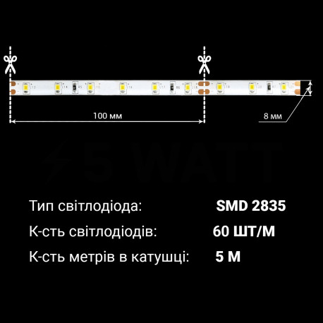 Світлодіодна стрічка BIOM Professional BPS-G3-24-2835-60-NW-20 нейтральний білий, негерметична, 1м - в інтернет-магазині