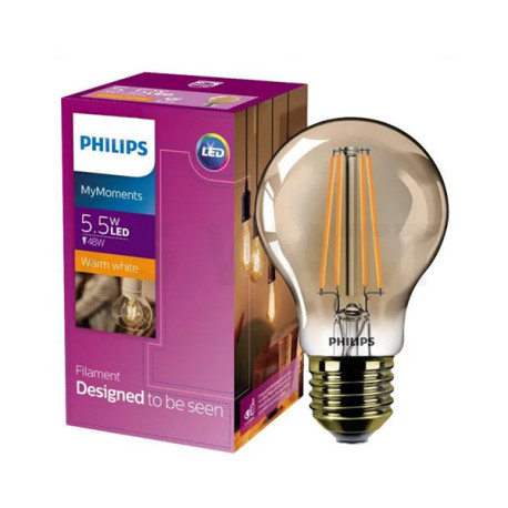 LED лампа PHILIPS LEDClassic Filament A60 5,5W E27 2500К 220-240 (929001941708) - в интернет-магазине